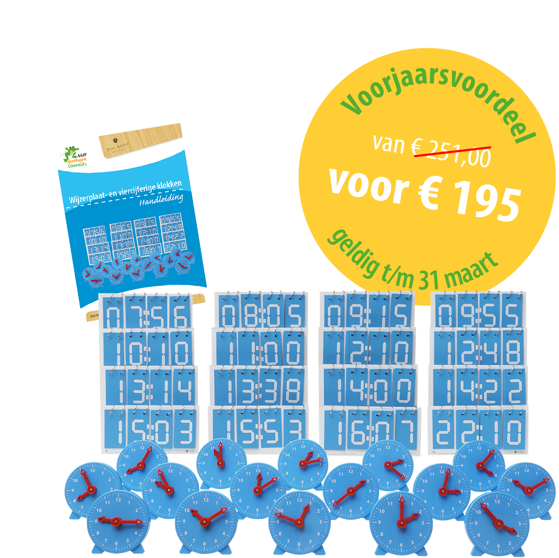 Set wijzerplaatklokken en viercijferige positieklokken